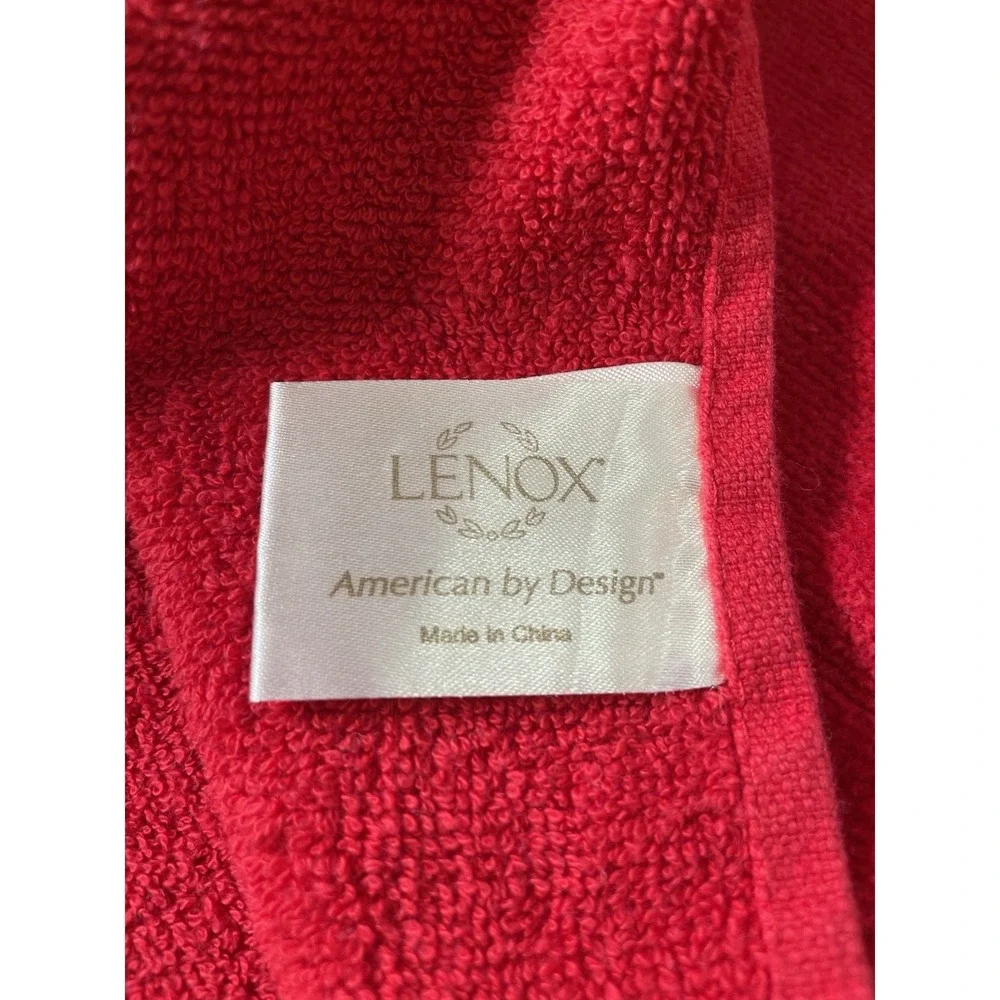 Lenox Set of 2 Winter Song Red Hand Kitchen Towels. Embroidered Holly & Birds